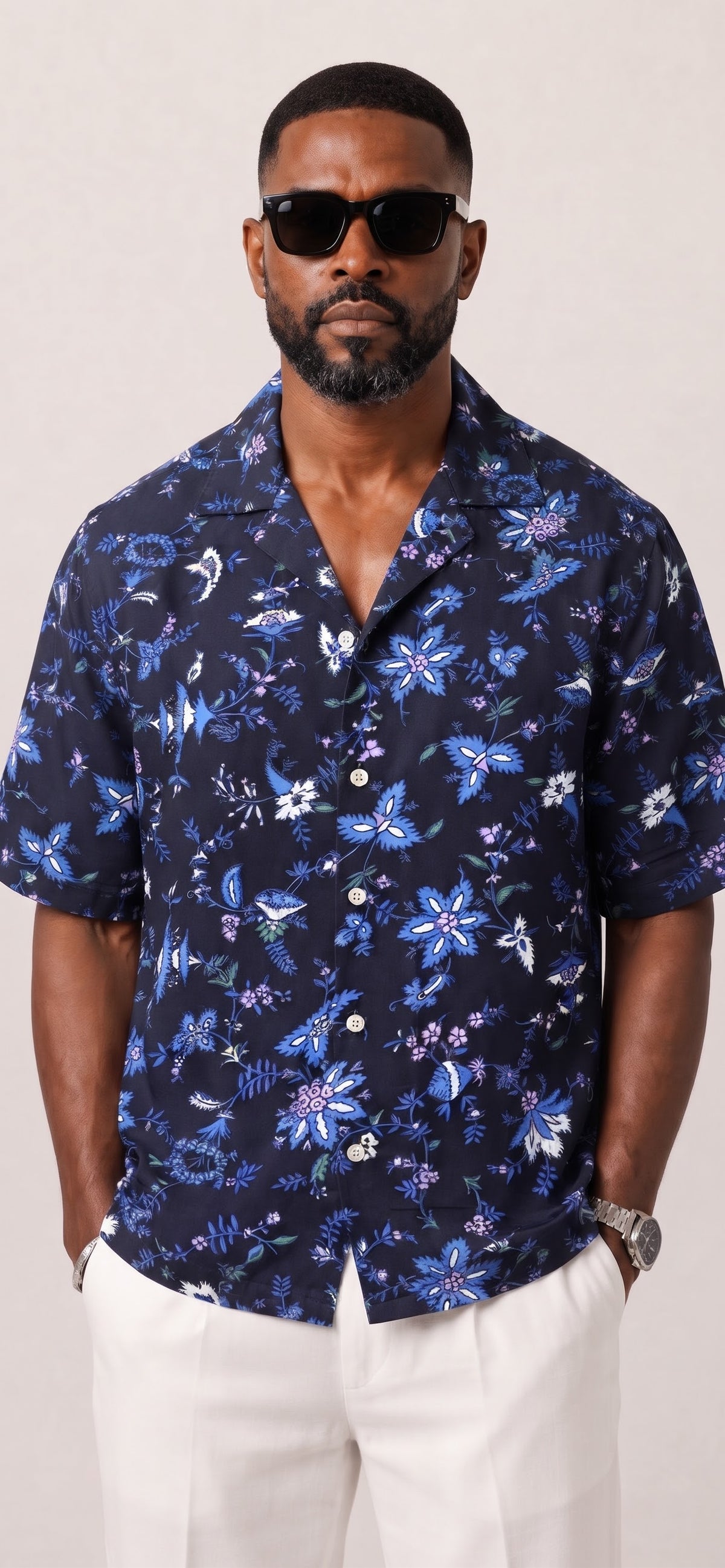 Printed Linen Shirt With a Bowling Coller